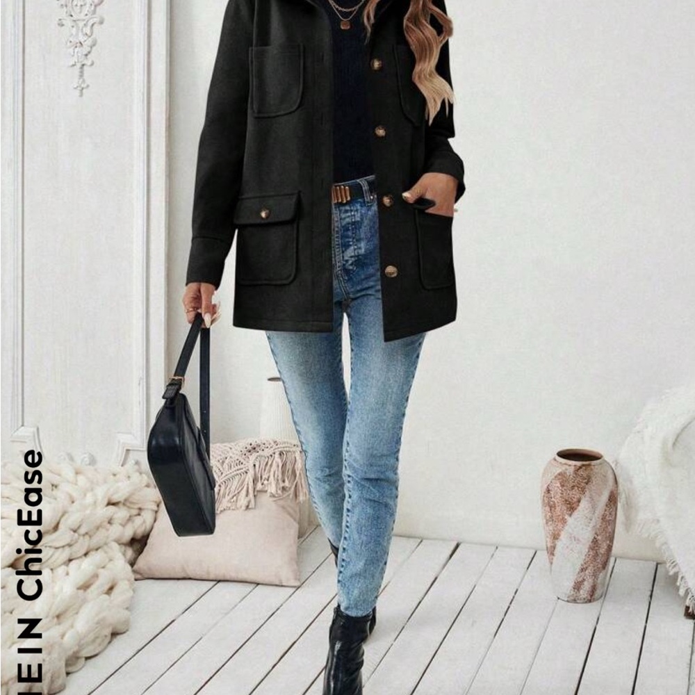 SHEIN Black Utility Jacket Relaxed Fit
